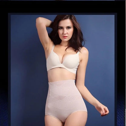 Women's high waist postpartum belly shaping pants in black and beige, sizes S to 4XL