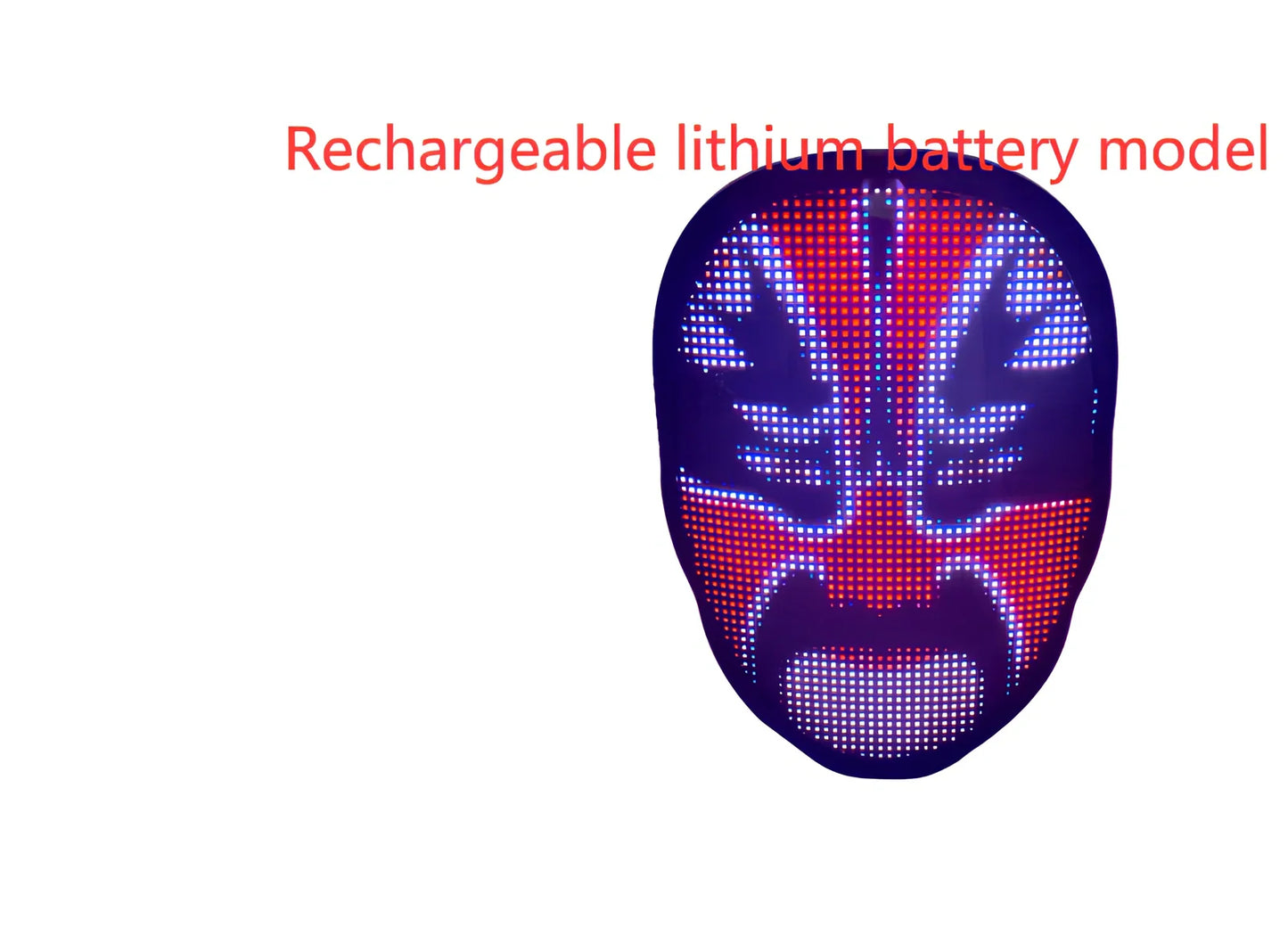 Bluetooth-controlled LED face mask showing custom text display with vintage styling for event use