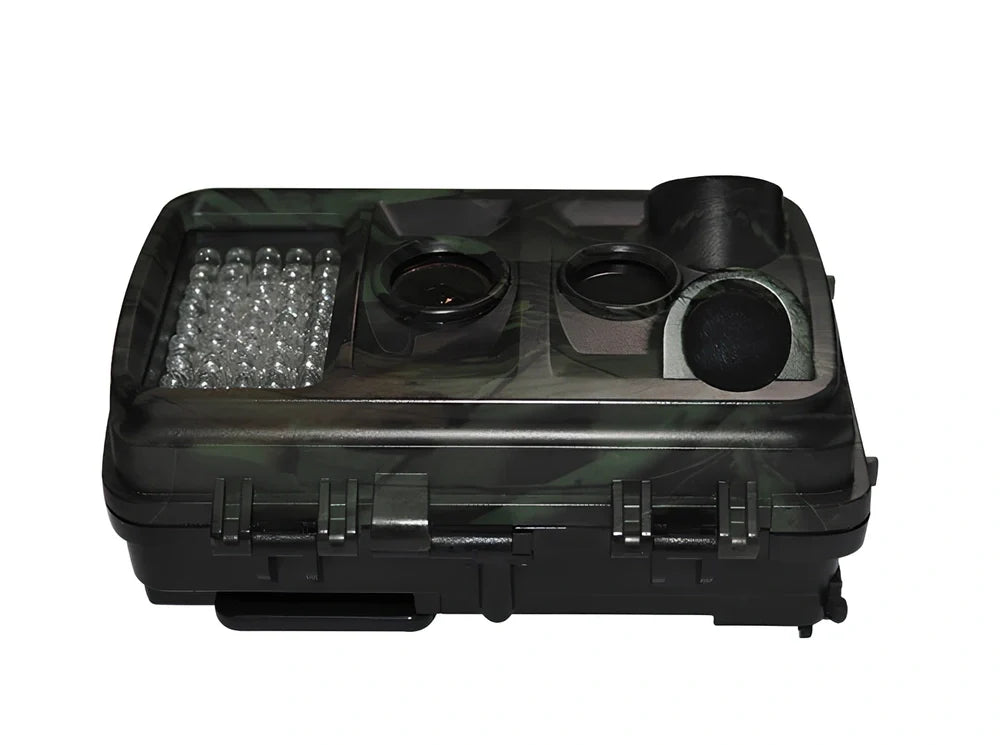 Military green Wild Hunting HD camera with 12x zoom lens and 2.0-inch LCD for trail and night use, 1080p resolution