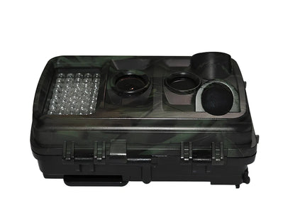 Military green Wild Hunting HD camera with 12x zoom lens and 2.0-inch LCD for trail and night use, 1080p resolution