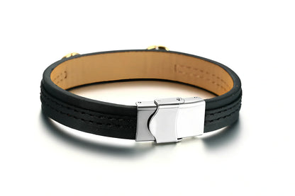 Unisex Bible verse leather bracelet in 18.5cm size with geometric stainless steel accents