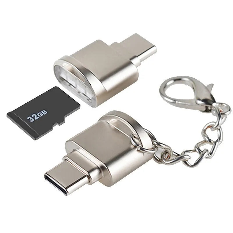 Compact metal Android card reader adapter with TF memory card slot and micro USB connector