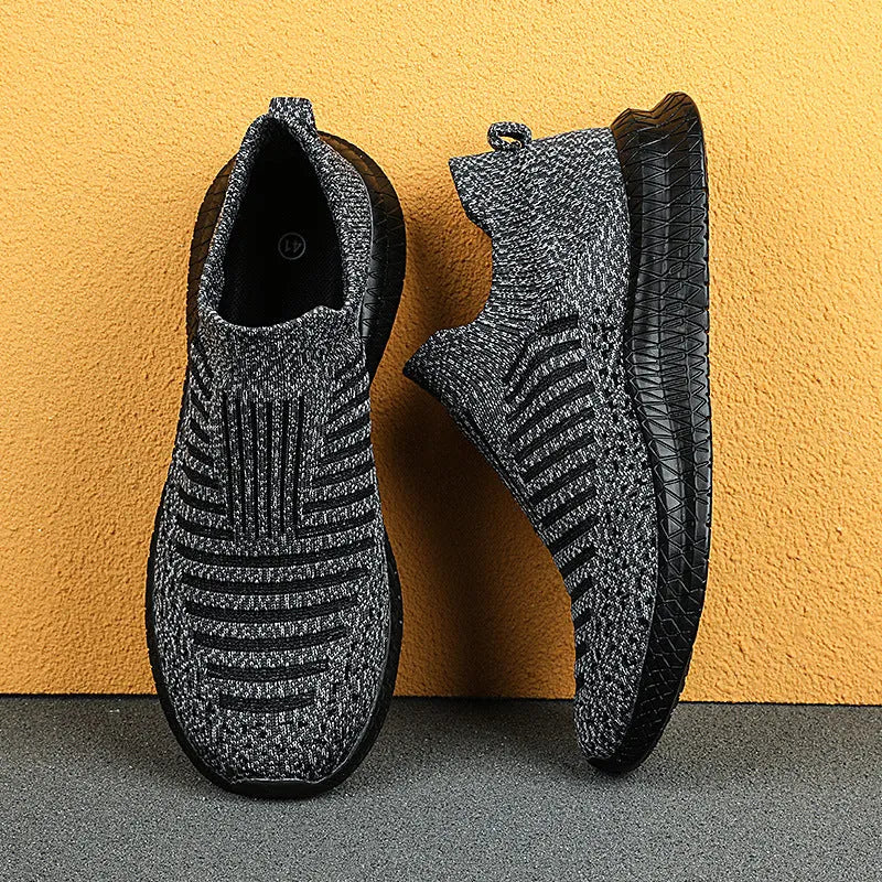 Men's mesh sneakers breathable non-slip EVA sole solid colour car stitching flat heel spring casual shoes