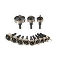 12-piece HSS cutter drill bit set with hole saws ranging from 15mm to 50mm for stainless steel drilling