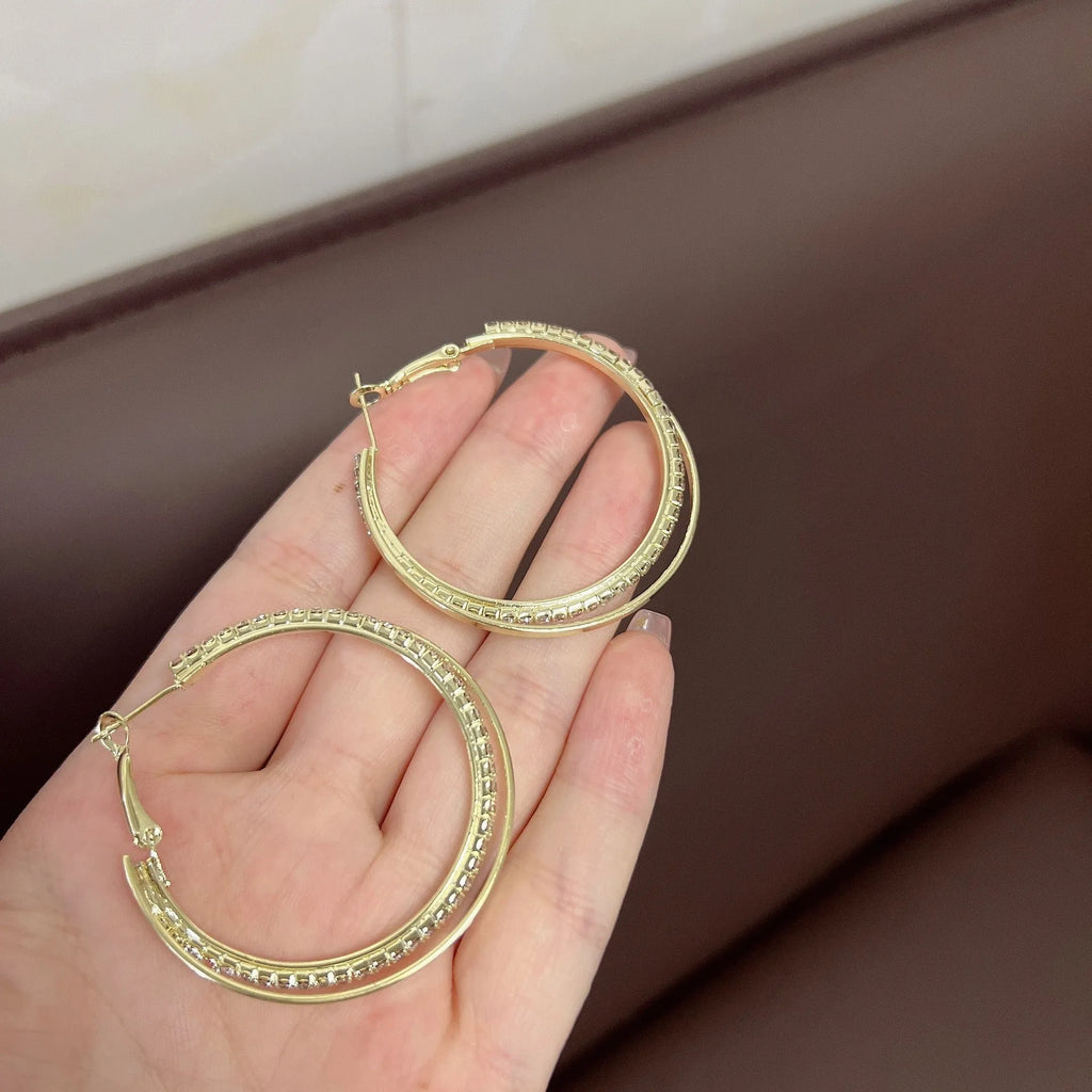 Alloy circle earrings for women gold silver 5cm 4.5cm Korean simple temperament style