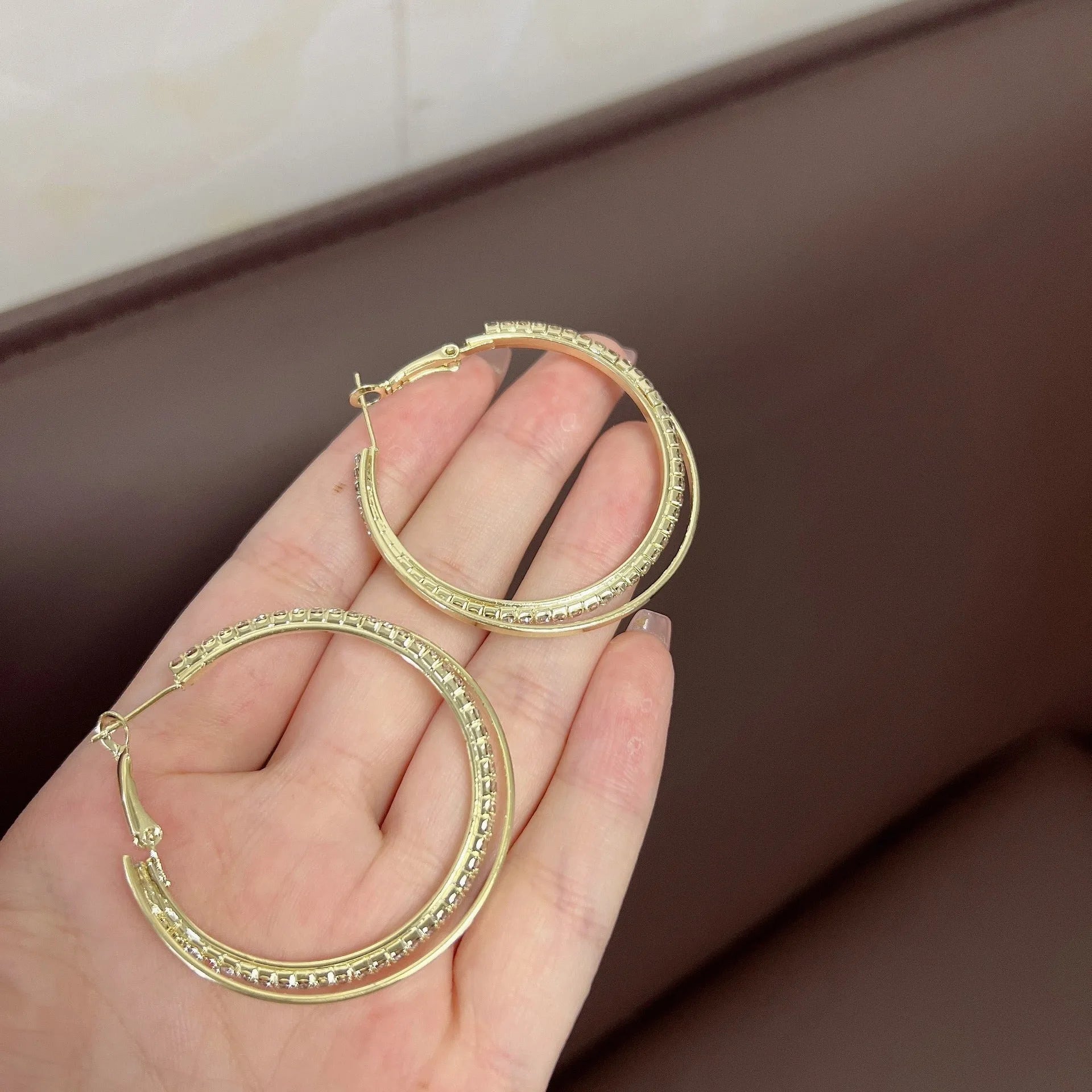 Alloy circle earrings for women gold silver 5cm 4.5cm Korean simple temperament style