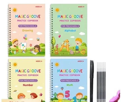English children's groove magic practice copybook with notched post design and included pen