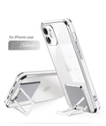 Transparent TPU phone case with gold electroplated bracket, displayed on a grey surface, for iPhone 12 Pro Max
