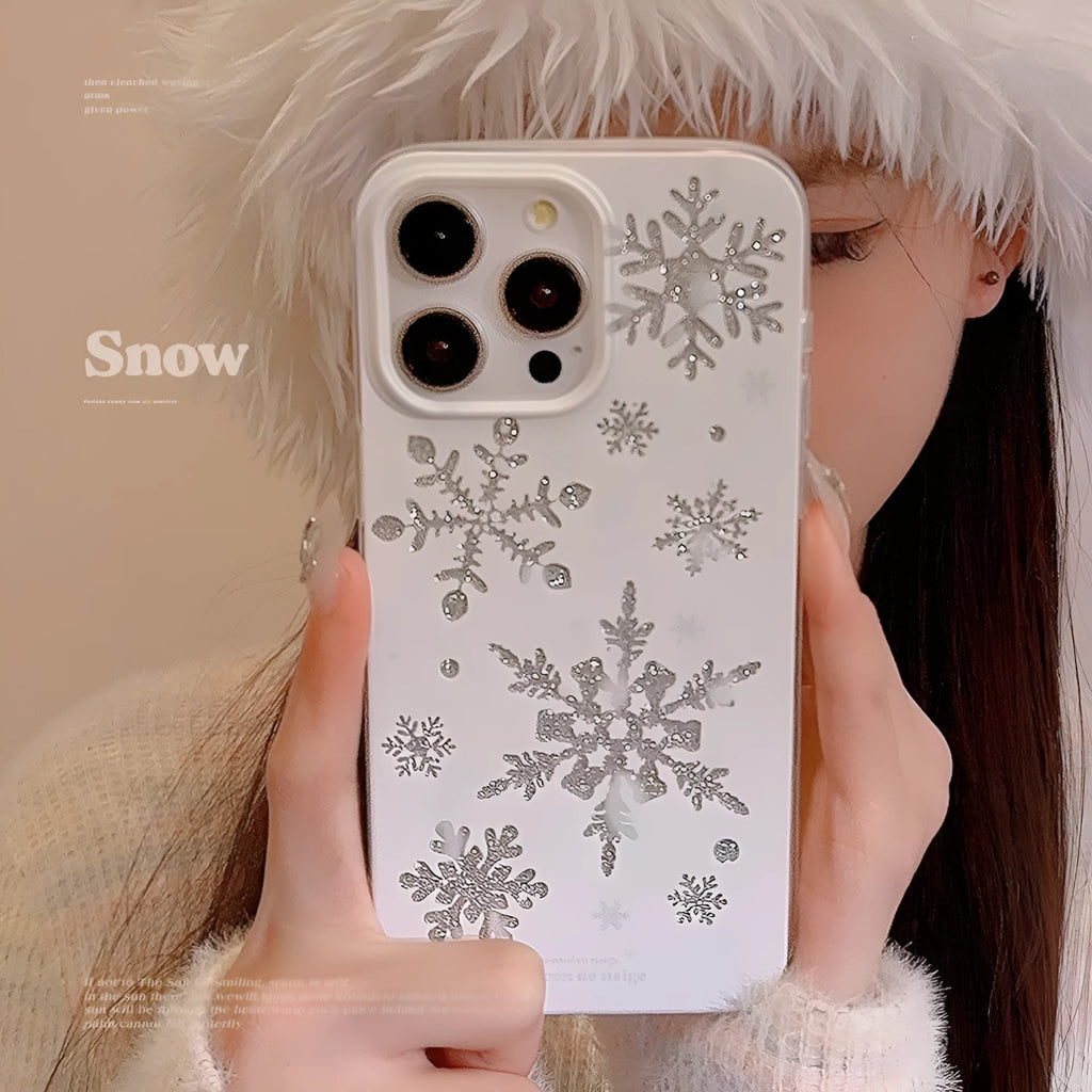 Apple iPhone TPU soft shell phone case in Glitter winter floating cream with painted autumn winter design