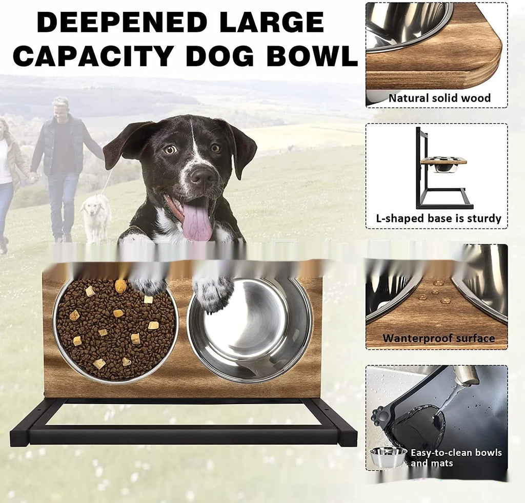 Black iron dog bowl rack with dimensions 42x30x40 cm for elevated feeding
