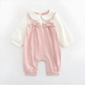 Pink cotton baby jumpsuit with embroidery and long sleeves for girls