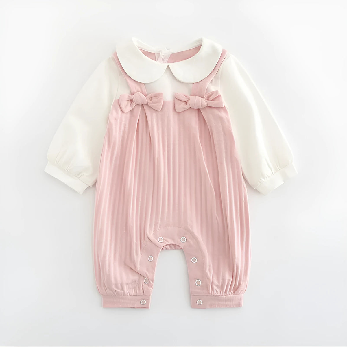 Pink cotton baby jumpsuit with embroidery and long sleeves for girls