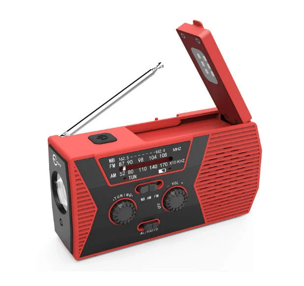 5 in 1 Outdoor Portable Solar Crank AM FM Radio with emergency power bank and flashlight