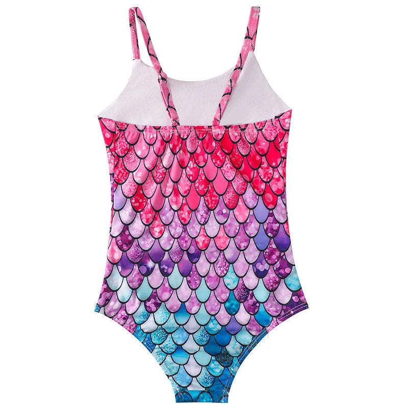 Girls' mermaid one-piece swimsuit in polyester fabric with high elasticity for swimming