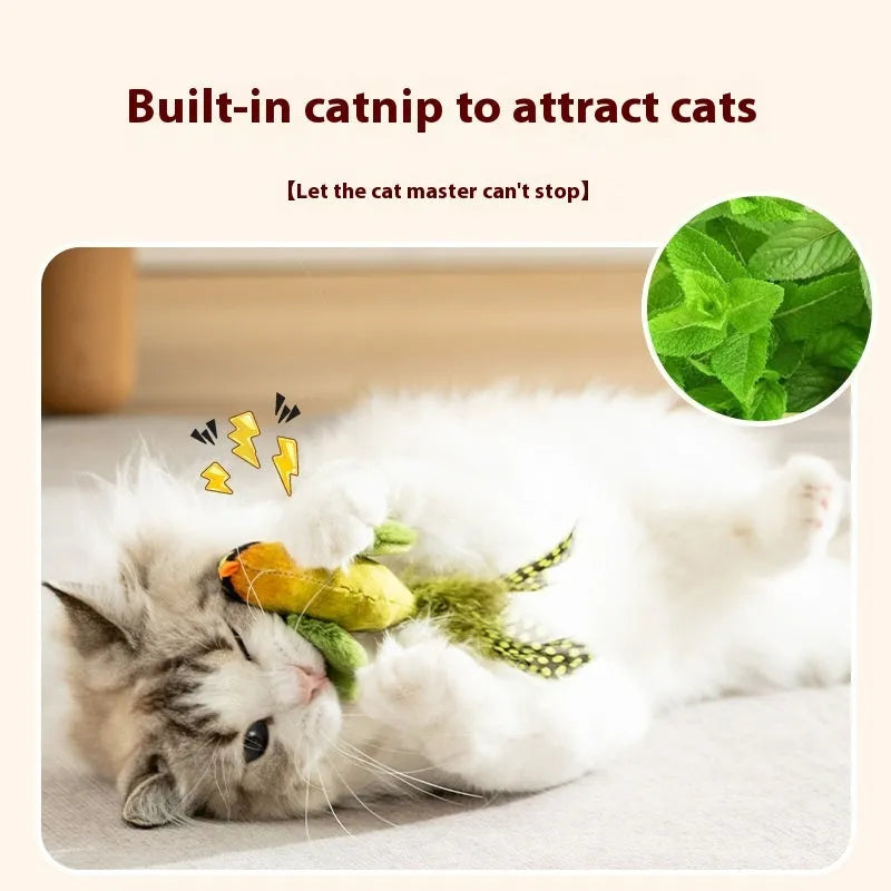 Electric sound simulation bird cat toy in green warbler colour with polyester fibre body for cat play