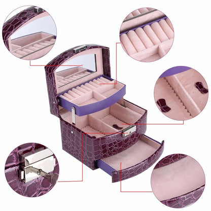 3-layer leather makeup organizer with mirror in various colours