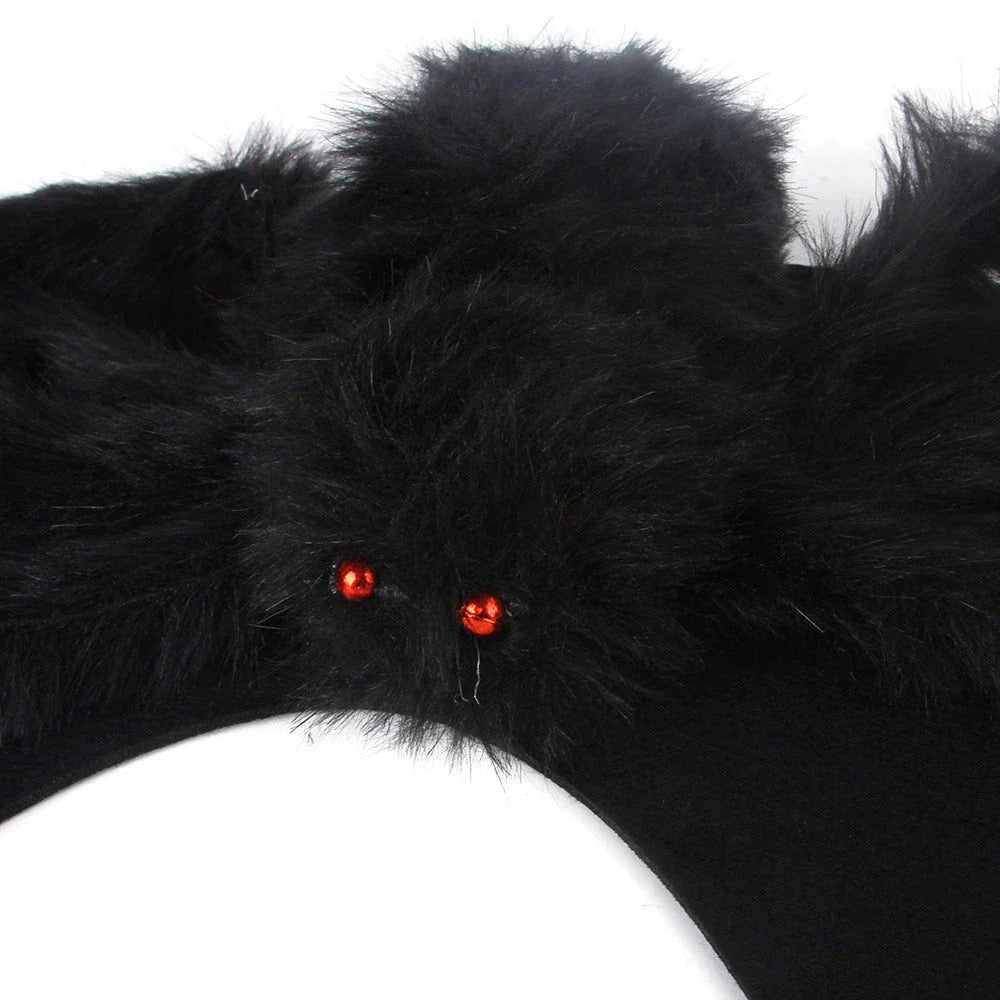 Spooky spider pet costume in red and black colors, designed for cats, dogs, and other small pets to wear for Halloween