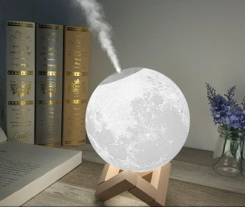 White USB night light humidifier with 880ml tank showing adjustable LED lighting and mist function