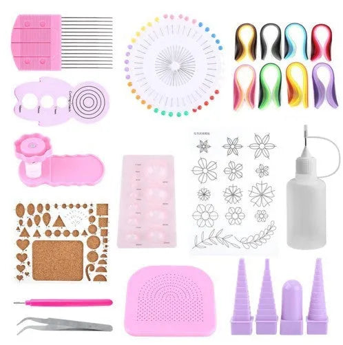 Art beginner paper craft kit with gradient paper strips 39cm and quilling tools in storage box