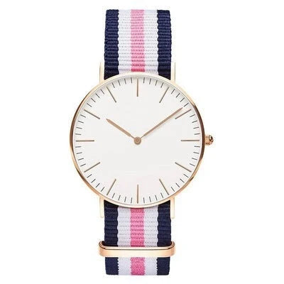 Nylon strap two-needle quartz watch with alloy case in various colours