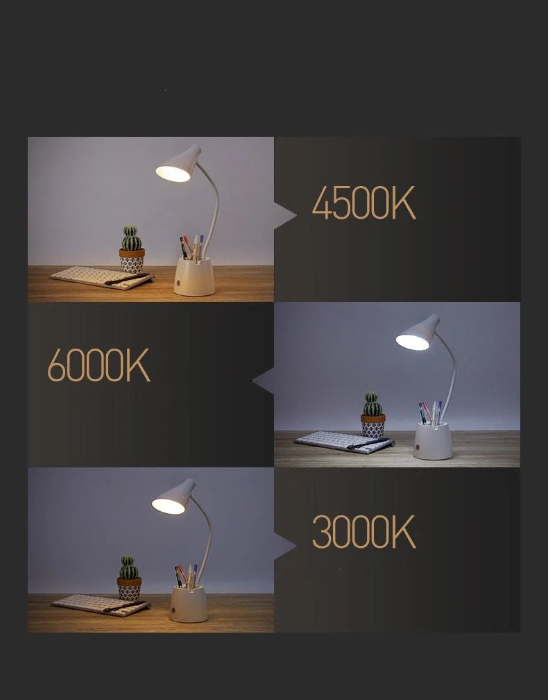 LED folding table lamp with adjustable color temperature and foldable design