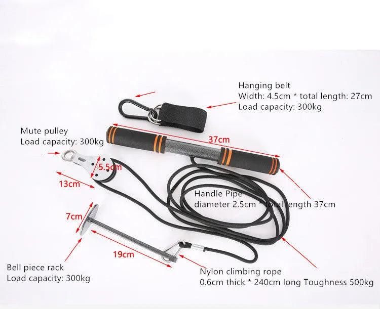 Qianjin stick fitness equipment with nylon handle pull rope, pulley, and bell piece support