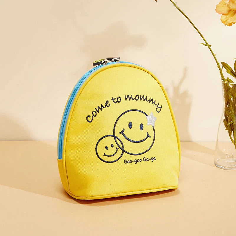 Insulation hand bag with cute embroidery and zipper opening