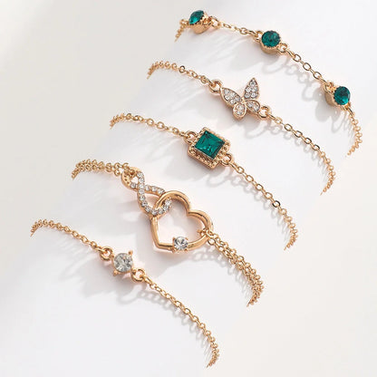 Bohemian green crystal heart bracelets set for women