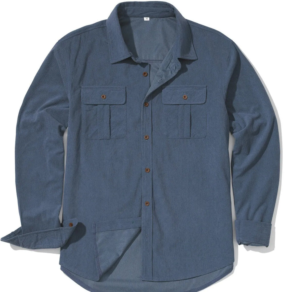 Men's thin corduroy shirt in Japanese retro style with sanded velvet texture and long sleeves