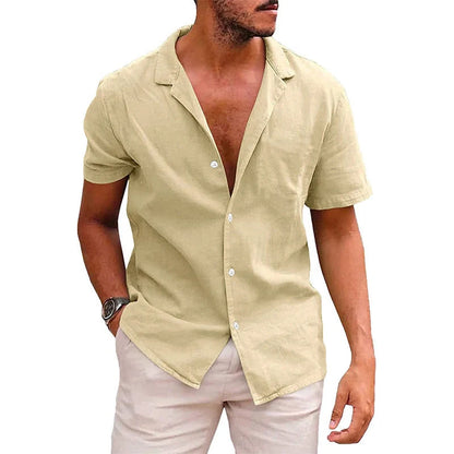 Men's linen-cotton blend short sleeve summer shirt in various colours
