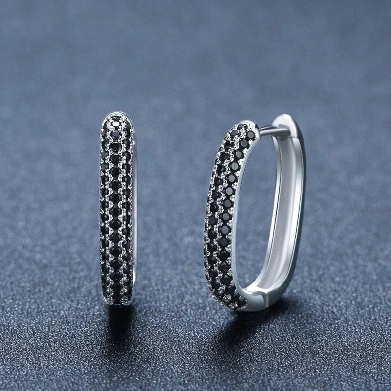 French-style black zircon earrings with U-shaped copper design