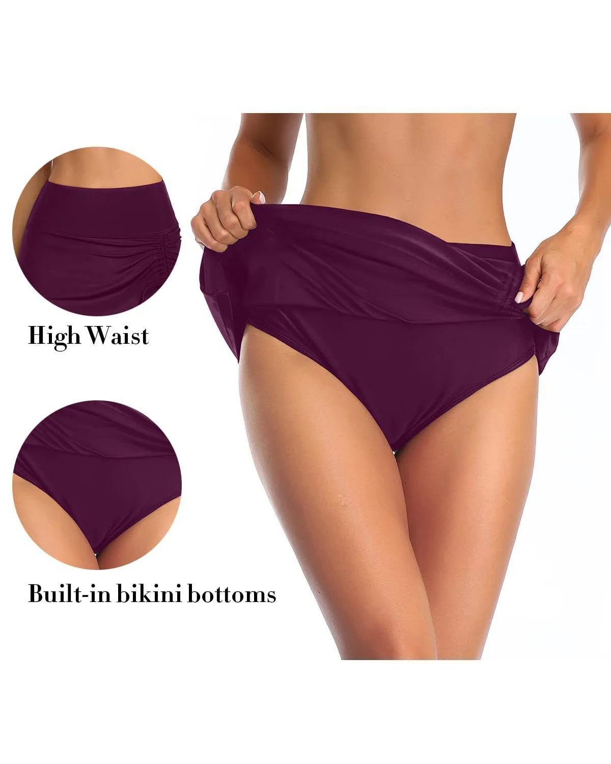 Women's solid colour lace swimming trunks in briefs style, shown in a selection of available colours.