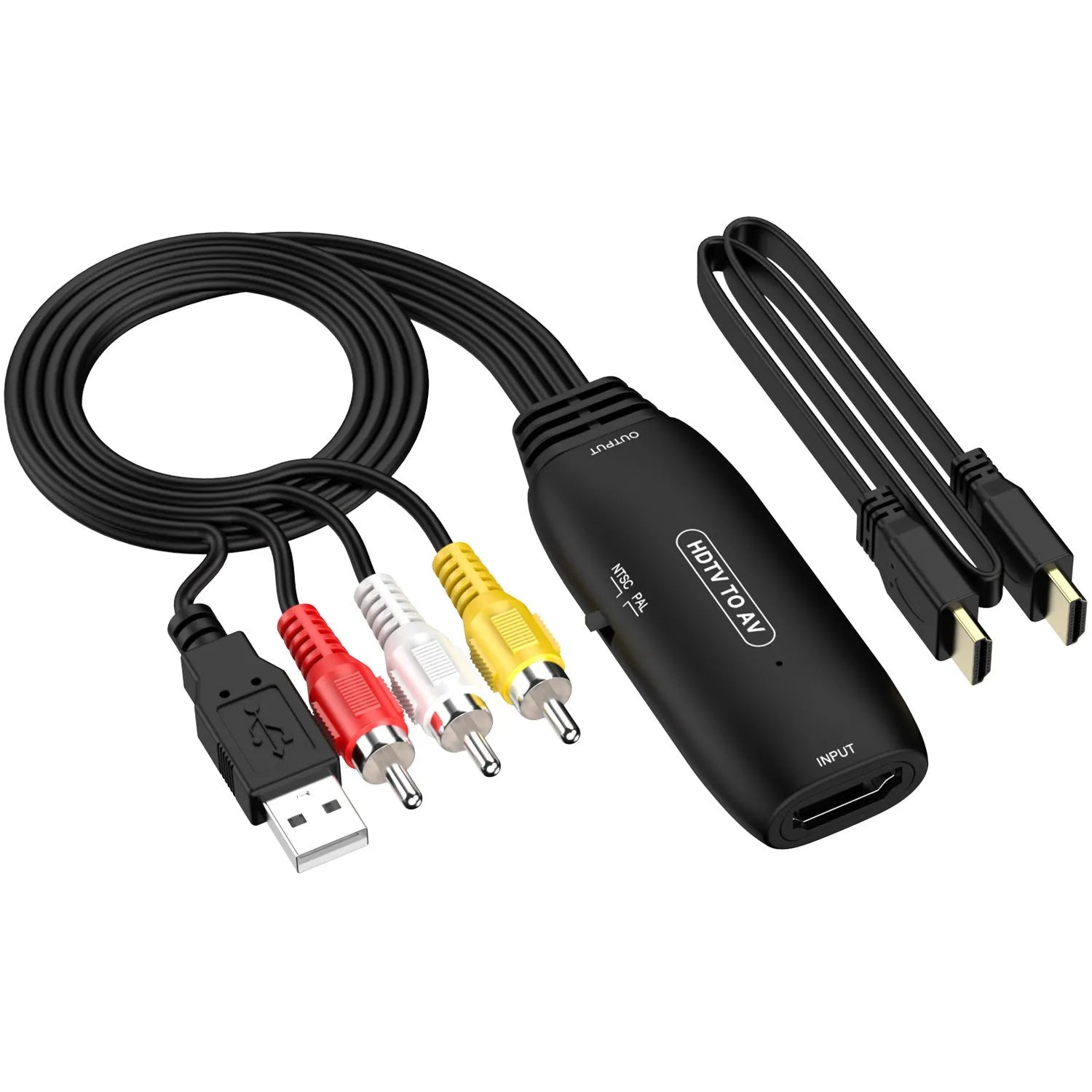 Black HDMI to AV converter cable with 110cm length for video signal transfer