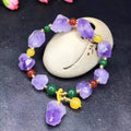 Purple amethyst bracelet with natural shaped beads and Chinese fu character charm for women