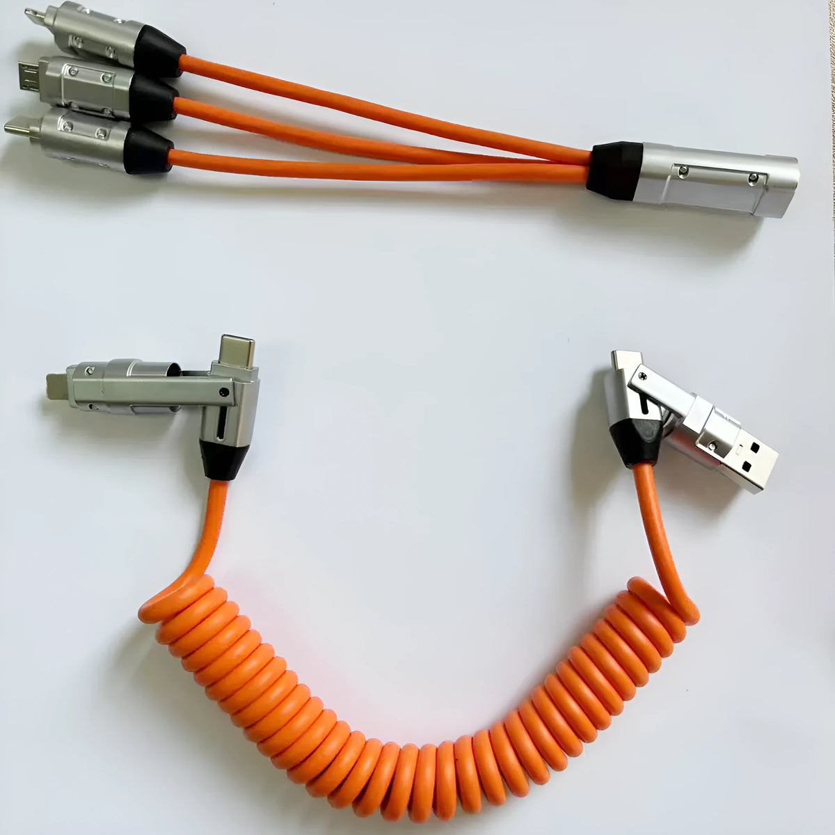 240W spring telescopic fast charge data cable, 1 metre, aluminium alloy, micro usb type c, black