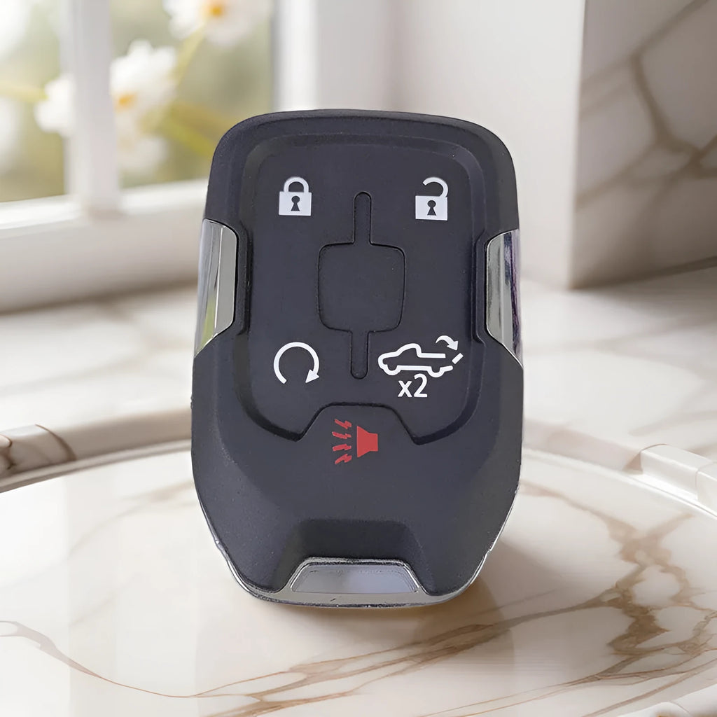 Black ABS 5-key smart key remote control shell for 2019-2022 Chevrolet Silverado Sierra with silicone button pad