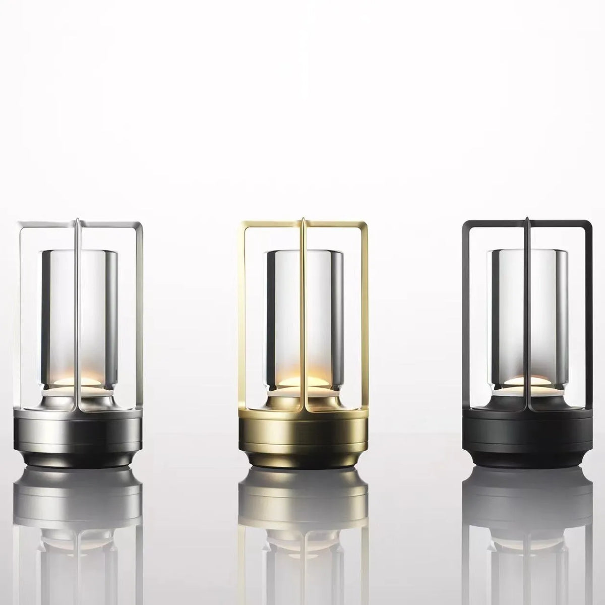 Rechargeable LED camping light in aluminium-acrylic with touch charging and variable colour dimming