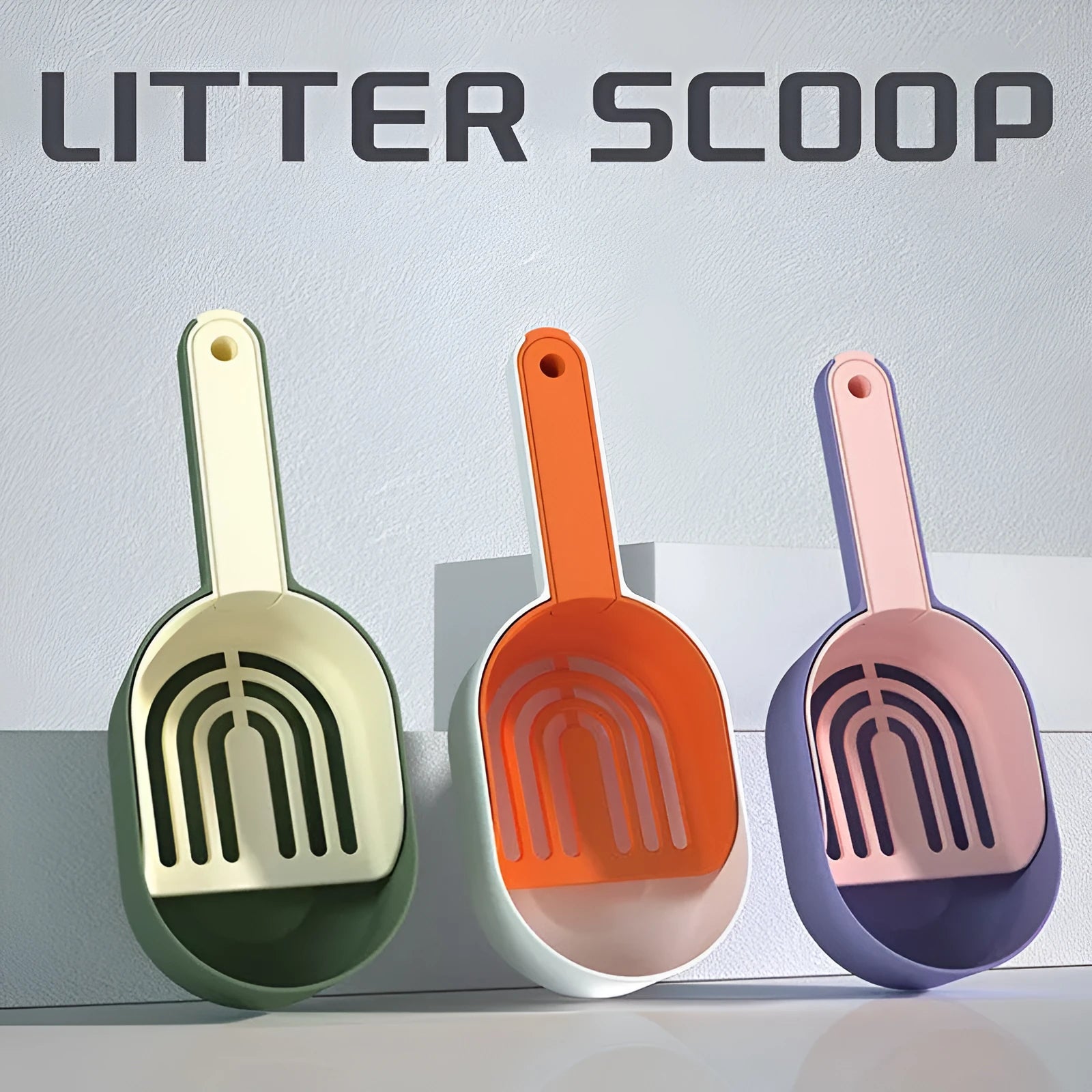 Self-cleaning cat litter scoop in blue, made from ABS material, with shovel shape for scooping clumps