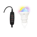USB-powered RGB magic colour LED light bulb with a long white remote control wire.