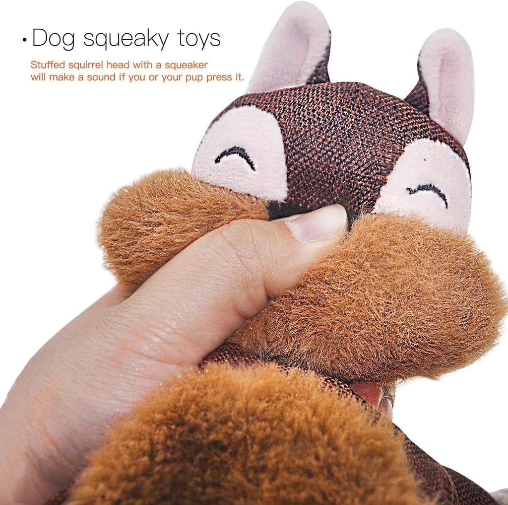 Fox-shaped plush dog toy with rope arms and legs in brown colour
