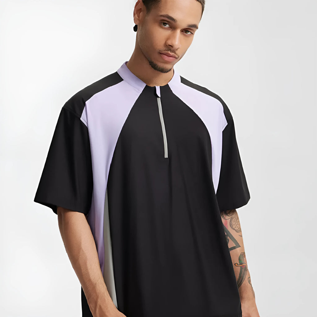 Men's lightweight polyester top with stitching detail in black colour