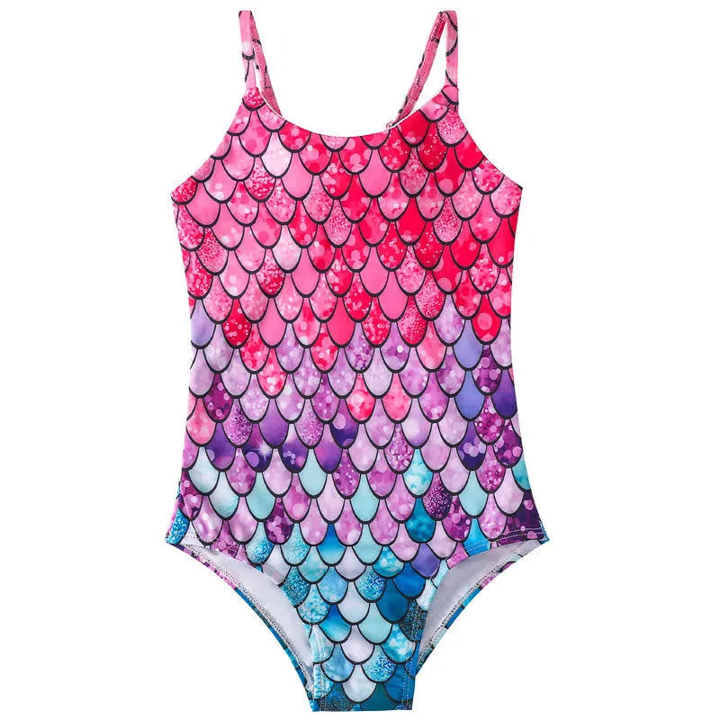 Girls' mermaid one-piece swimsuit in polyester fabric with high elasticity for swimming