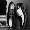 Men's genuine leather height increasing business shoes, JH001 Black, low-top round toe with sewing thread detailing
