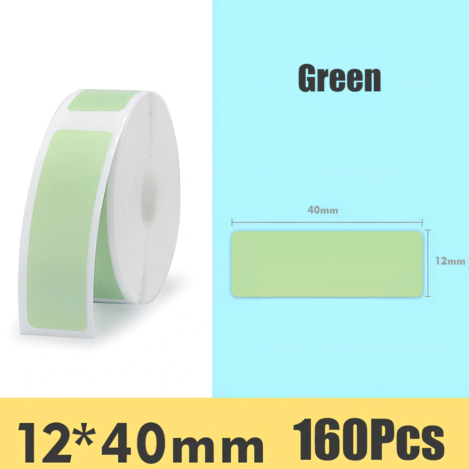 Pack of white D11 waterproof thermal label paper, 12x40mm size, showing clear printed text on resistant surface