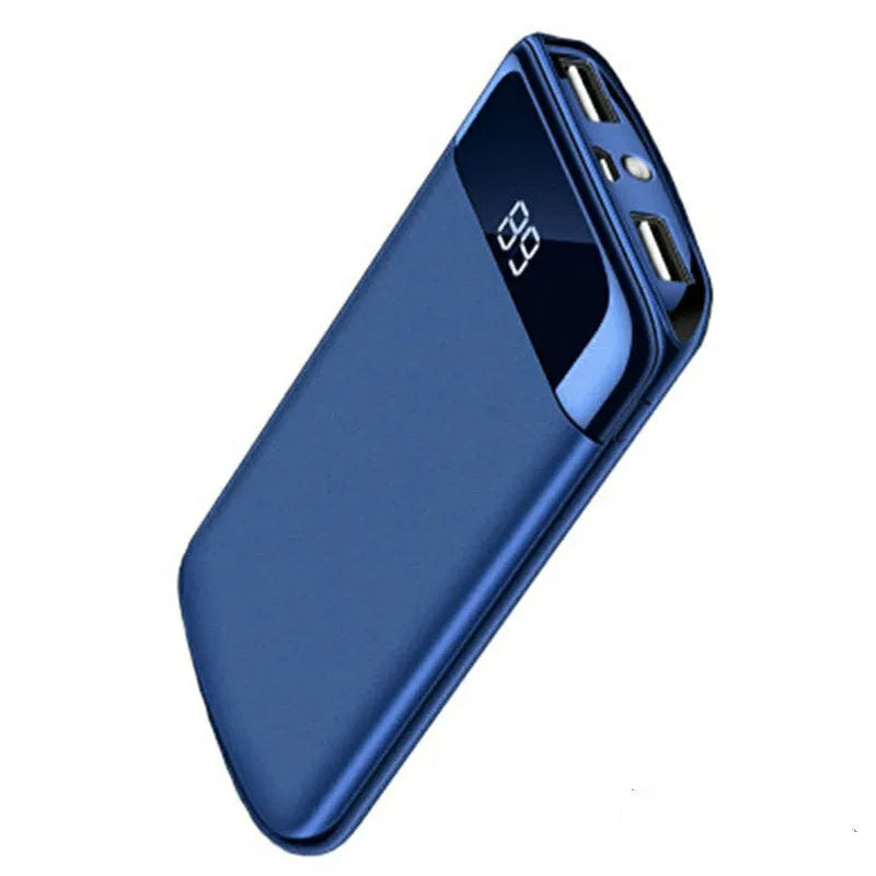 Y10 power bank portable charger with LCD screen, shown in black colour, with dual USB ports visible