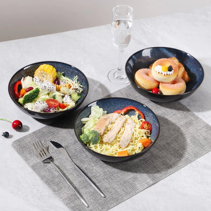 Peacock blue ceramic bowl set, 30oz capacity, dishwasher and oven safe