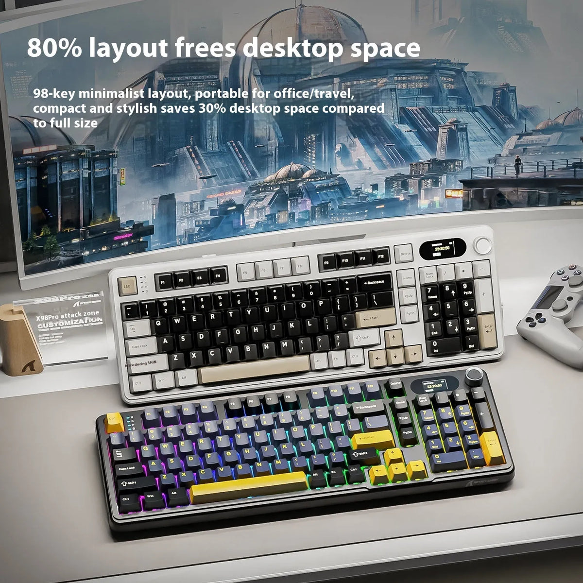Attack Shark X98PRO three-mode RGB wireless mechanical keyboard with side engraving and knob, star black blueberry axis variant