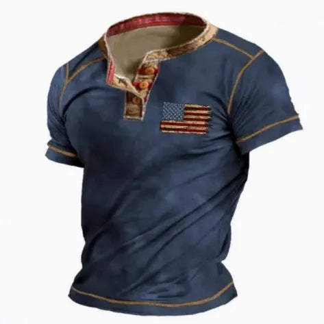 A man's short sleeve polo shirt in bird eye cloth with a simple lapel and button front, shown in a colour matching pattern.