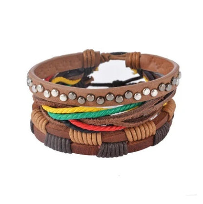 Adjustable leather bracelet with multilayer bead design for men and women