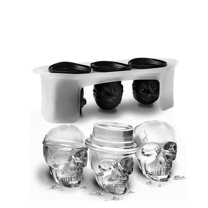 Large square black silicone ice cube mold with detailed skull design for unique beverages